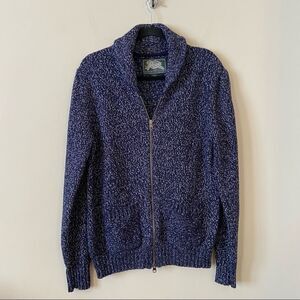 Root-navy & White Full Zip Double Pocket Knitted Sweater (Small)